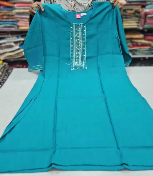 Premium Dual Tone Cotton Zari Embroidery Straight Kurti with Side Cut | SD55